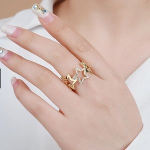 NWT Gold Micro Pave Open Star Ring One Size